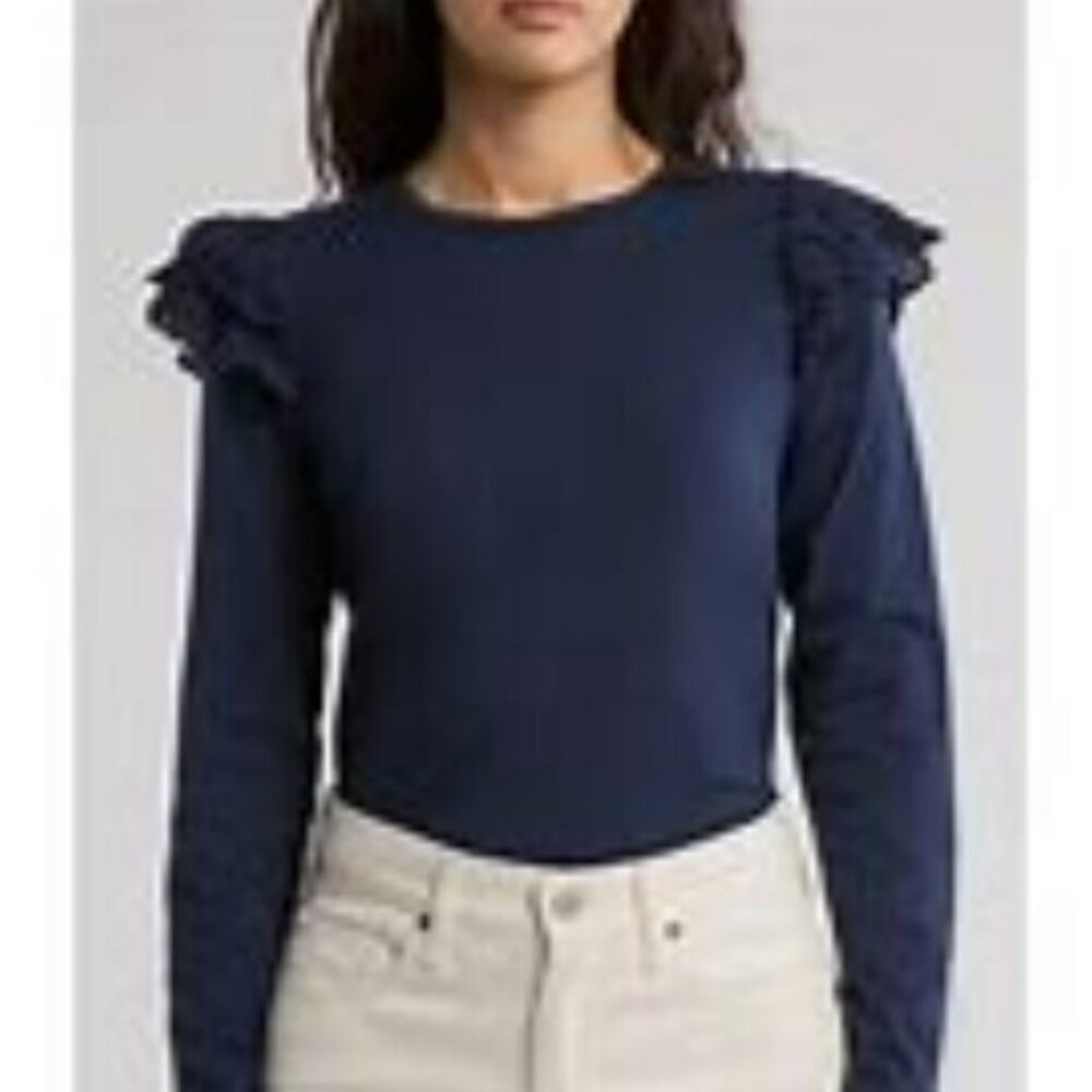 Joe's Jeans Navy Blue Eyelet Ruffle Sleeve Top M